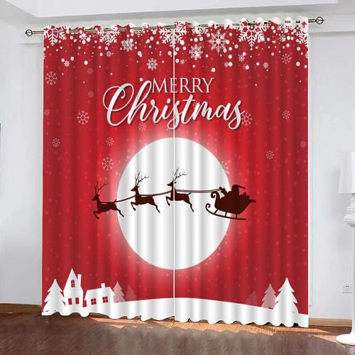 GIOVIA 3D Weihnachten Gardinen Abdunkelnde Weihnachten Thema Kindervorhänge Vorhang mit ösen 2er Set Vorhänge Blickdicht Verdunkelungs für Kinderzimmer Schlafzimmer Wohnzimmer B 140 X H 160 cm