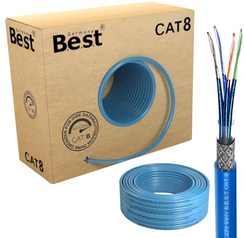 Germany B.e.s.t 50m CAT 8 Netzwerkkabel Verlegekabel Halogenfrei Installationskabel 40 Gbit/s CAT8 Verkabelung Netzwerk Datenkabel CAT8.1 LAN | 100 % reines Kupfer, LAN Verlegekabel, Ethernet Netzwerkkabel, S/FTP, 40 Gbit, PoE++, LSZH, Router, Switch, Patchpanel