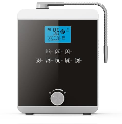 Máquina purificadora de agua e ionizador de agua, máquina de agua de ácido alcalino PH 3-11, hasta -800 mV ORP, electrodo de 11 placas, filtro de agua táctil LCD de limpieza automática (negro)