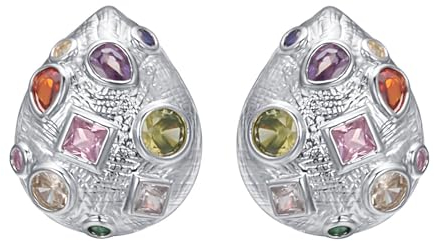 Vissen Ohrclips Silber Bunt Hängend Große Teardrop Zirkonia Bunt Ohrclips Gold Groß Damen Ohne Ohrlöcher Edelstahl Modeschmuck