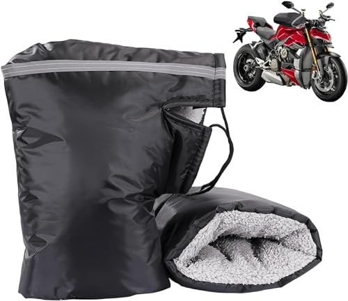 AYIDBE Universel Moufles de Guidon de Moto Hiver Gants de Motocyclette en Peluche Thermique Epais Manchons de Guidon pour Vélo VTT Trottinette Scooter Imperméable Coupe-Vent avec Bande Réfléchissante