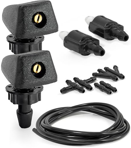 Click&Fit Universal Adjustable Windshield Washer Nozzles Extended Repair Set, Hose + connectors + Check valves, Fits Most Cars & Trucks – Wiper Washer sprayers Replacement kit Accessories
