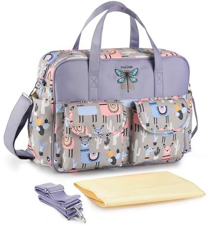 SONARIN Lightweight Large Capacity Baby Nappy Changing Tote Bag,Waterproof Baby Changing Bag Satchel Messenger Bag Travel Diaper Bag with Shoulder Strap & Changing Mat(Grey Alpaca)
