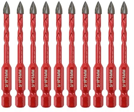 FOCSTOL Set Punte Trapano a Secco - 10 pezzi Set Punte in Carburo con Attacco Esagonale a Cambio Rapido per Legno Plastica Muratura Ceramica Piastrelle Cemento Marmo (5mm*10)