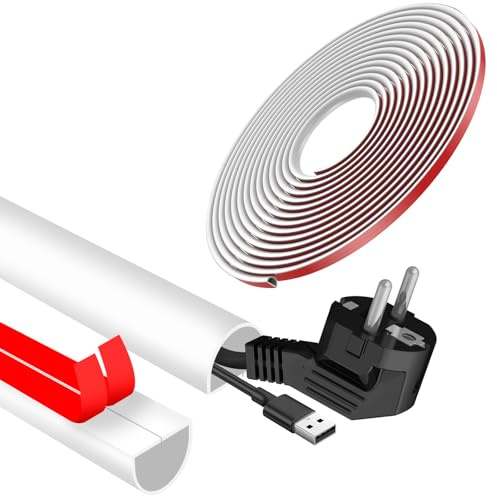 IXTIX Mini Goulotte Passe Câble Autocollante 4/6/8 m, Largeur Calibre 14 * 10 * 7mm, Câble TV Mural Flexible Demi-Rond Goulotte Electrique pour Cacher 2 Câbles USB/1 HDMI (Blanc, 6M)
