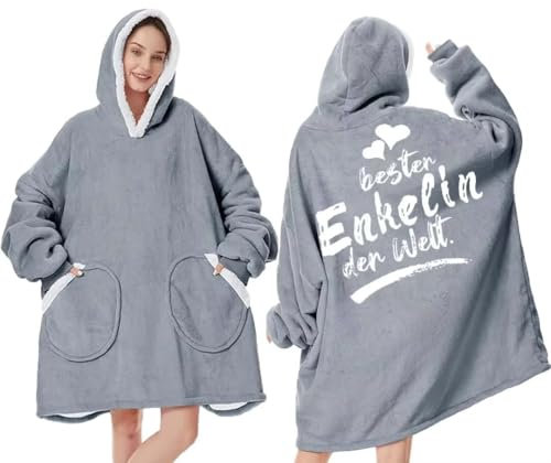 Blanket Hoodie, Hoodie Decke mit Ärmeln und Kapuze, Warm Deckenpullover Erwachsene Flauschig Ärmeldecke Grau, Super Weich und bequem Damen Kapuzenpullover Hoodie Decke für Enkelin