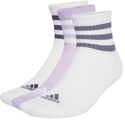 adidas Unisex - Vuxen 3-Stripes Cushioned Sportswear Mid-Cut Socks 3 Pairs, White/White/Powder Plum, 10.5-12.5