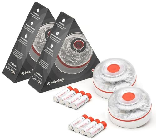 help flash IoT Luz de Emergencia V16 con Geolocalización Pack 2 uds, Exigible a Partir de 2026, Baliza Conectada con DGT 3.0, Señal V-16, para Coches, Aviso Ubicación, con Plan de Datos Incluido