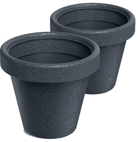 Tymar Blumentopf ton, 2er-Pack, Übertöpf aus Kunststof, Pflanzkübel für Außen und Innen((2pack) Anthrazit ; ø 24 cm)