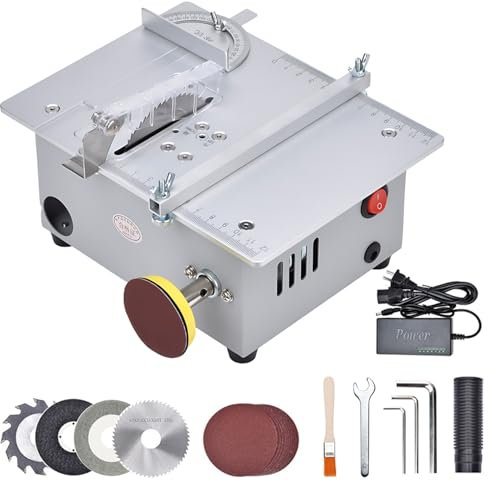TAZZOR Mini sega circolare da tavolo, 5000 giri/min, altezza della lama regolabile, 7 livelli di velocità, ideale per modellismo e lavori di precisione, mini sega elettrica (60-85 mm)