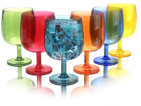 Yanglonghui Weingläser aus Kunststoff, unzerbrechliche Acryl-Weingläser, wiederverwendbar, farbige Kunststoffkelche, stapelbar, spülmaschinenfest, BPA-frei, ideal für Partys