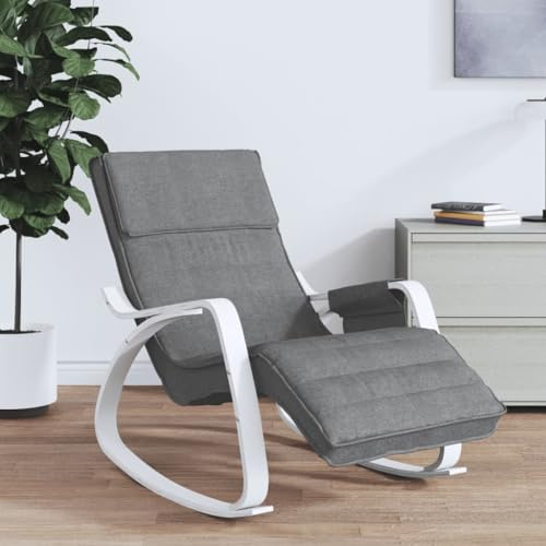 Hommdiy Schaukelstuhl Relaxstuhl Schwingstuhl Ruhesessel Loungesessel Sessel Schwingsessel Polstersessel Schaukelsessel Wohnzimmer Stoff Dunkelgrau und Weiß