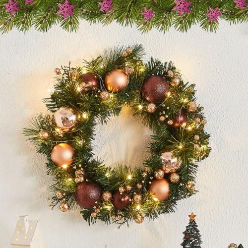 40cm Weihnachtskranz Weihnachtsgirlande mit LED, Türkranz Weihnachtsdeko Girlande für Tür, Fenster, Weihnachten Party Deko Kranz Weihnachtsbeleuchtung Geschenk (G)