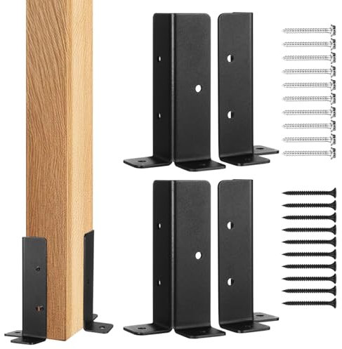 jojofuny 4 Sets Heavy Duty Carbon Steel Fence Post Brackets - Adjustable Pergola Post Base Brackets for Deck Railing Mailbox - Easy Install, Anti-Corrosion, Multi-Functional Support