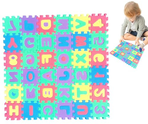 Teppich für Kleinkinder, Schaumstoffmatte für Kinder, Lernmatte aus Schaumstoff mit 26 Buchstaben und 10 Ziffern, für Mädchen und, Puzzlematte aus Schaumstoff für die Familienerziehung