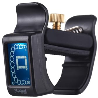 Btuty 2 in 1 Gitarrenstimmgerät, Saitenbruchverhinderer Silikonclip, LED Hintergrundbeleuchtung, gitarren zubehör für chromatische Gitarre/Ukulele/Bass/Violine, Schwarz