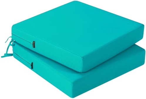 PRIMEPATIO Lot de 2 coussins de chaise extérieurs imperméables, couleurs résistantes, rubans, meubles de terrasse, canapé de jardin, 45 x 45 cm, bleu paon