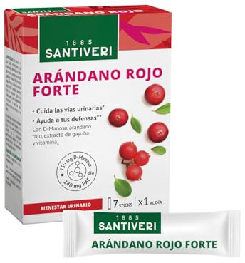 SANTIVERI - Arándano Rojo Forte, Complemento Alimenticio a Base de Arándano Rojo, D-Manosa, Extracto de Gayuba y Vitamina B6, Ayuda a las Defensas y Cuida las Vías Urinarias - 7 Sticks