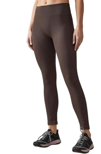 NEXT Mujeres Leggings de Cintura Alta sin Costuras de Punto Acanalado Marrón Chocolate S
