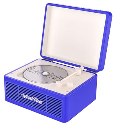 WhatPlus Lettore CD portatile con Bluetooth 5.2, batteria ricaricabile e altoparlanti integrati, design a valigetta retrò ad alta fedeltà per la decorazione della casa, supporto per scheda AUX/TF