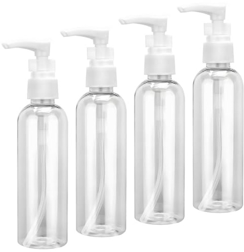 4 Pièces Flacon Pompe Vide, Flacon Voyage 100ml, Contenant Voyage, Distributeur Shampoing, Bouteilles Transparentes, Pompe en Plastique Recipient, pour Maquillage, Lotion