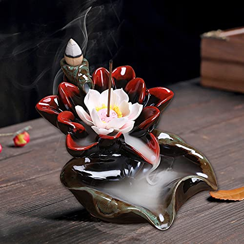 Lotus Räucherstäbchen Halter Keramik Weihrauchbrenner Rauch Rückfluss räucherstäbchenhalter Heimdekoration Räuchergefäß, Entspannen für Teestuben, Arbeitszimmer, Yogastudio
