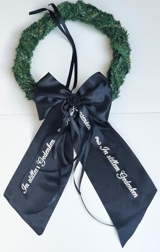 CaPiSo 20x40cm Fertigschleife Kranzschleife Rose Trauerschleife Trauer Grabschleife Gedenken Schleife Beerdigung Urnenbeisetzung Grabschmuck OHNE Kranz (Schwarz)