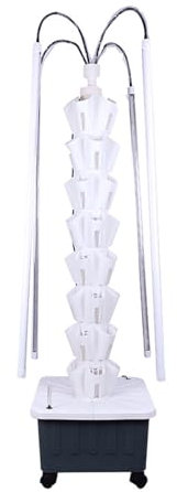 Kit De Culture Hydroponique avec Éclairage LED, Système De Culture Hydroponique, Culture par Brouillard d'eau en Colonne, Distribution d'eau en Éventail, pour Fruits(White)