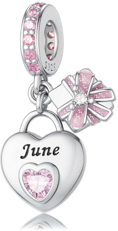HappyStar 925 Sterling Silber Herz Zirkonia Geburtsstein Charm Anhänger für Geburtstag Personalisiertes Geschenk Bead Charms für Damen kompatibel Pandora Armbänder Geburtstag Valentinstag