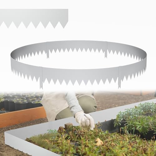 UISEBRT Borde para césped de metal de 20 cm de alto, juego de 10 unidades de cercado para bancales resistente a la oxidación, cercado galvanizado, delimitación flexible para parterres de flores