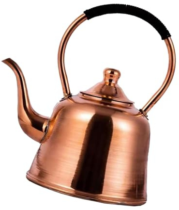 Tetera de cobre de 2 L para cocina de inducción y estufa, práctica tetera de ebullición eficiente con mango envuelto, tetera hecha a mano