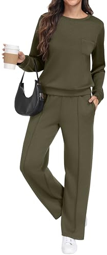 GRECERELLE Tracksuit Womens Full Set Autumn Long Sleeve Lounge Wear Sets for Women Two Piece Outfits Activewear Casual Crew Neck Pullover Tops and Jogging Bottoms with Pockets