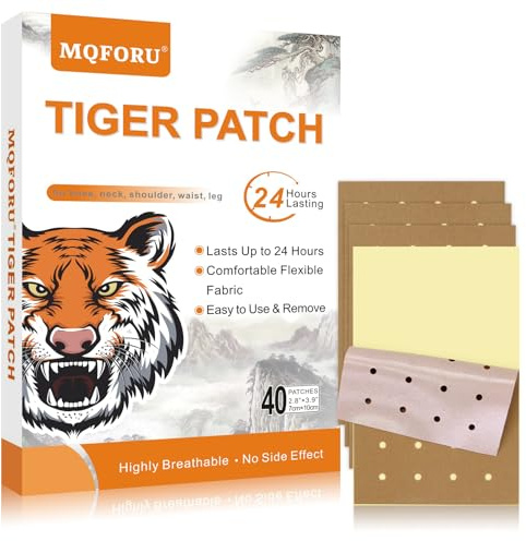 MQFORU Tiger Patches, 40 Pcs Chinese Tiger Plaster, Natural Herbal Adhesive Plasters for Muscle Joint Purposes, Maximum Strength Knee Patches for Back Shoulder Neck