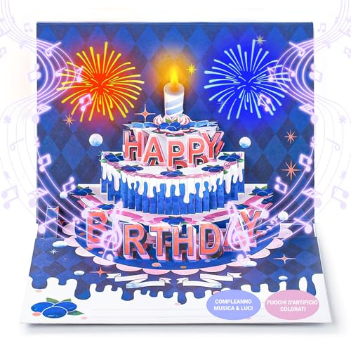 Mockdy Biglietto Auguri Compleanno con Effetto Musicale 3D, Biglietti di Compleanno Divertenti Per Regalo Amica, Biglietto Auguri Per Scrivere Tanti Auguri, Regalo Collega Donna&Uomo - con Busta