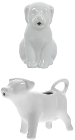 CLISPEED 2pcs Animal Shaped Ceramic Creamer Jug with Handle Mini Milk Pitcher Each Hand-Painted White Dog and Cow Design Porcelain for Home Restaurant Coffee Shop Use