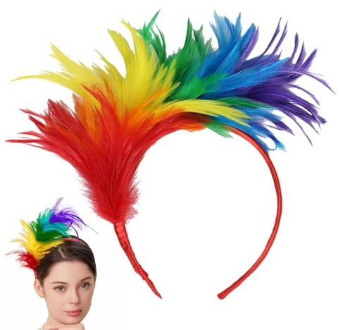 Bunt Feder Stirnband Fascinator Damen,Papagei Kostüm Damen,Feder Kopfschmuck,feder Haarreif,Regenbogen Zirkus Kostüm damen,Fasching Haarreif für Mädchen Fasching Cosplay Haarband Karneval Party