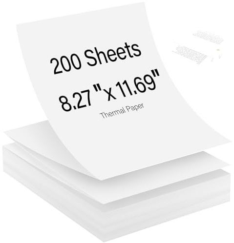 Carta Termica A4, 200 Fogli Carta Termica A4 per Stampante, ad Asciugatura Rapida, Senza BPA, 210x297 mm, Carta per Stampante Termica per Documenti, Pagine Web e Foto