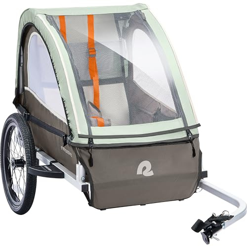 Retrospec Rover Plus Bike Trailer for Kids - Foldable Single/Double Passenger Design with 5-Point Safety Harness, Weather-Resistant Fabric & Safety Flag - 40-80 lbs