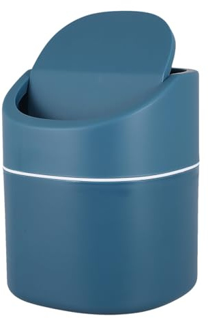 POPETPOP Mini Cubo de Basura de Mesa con Tapa Abatible, Compacto y Ligero, Color Azul Oscuro, Adecuado para Coche, Dormitorio y Oficina, Cubo para Artículos Varios con Diseño Práctico