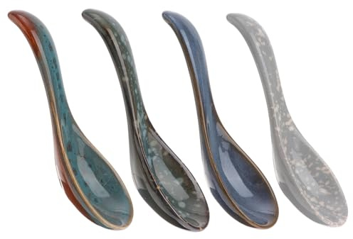 TOYANDONA 4 Pezzi Cucchiai Ceramica per Minestra e Insalata Manico Ergonomico Riutilizzabili e Facili da Pulire per Casa e Ristorante Colore Casuale