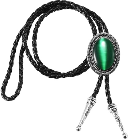 PATIKIL Bolo Tie Uomo, Cravatta Western Cowboy In Pelle Collana Bolo Tie In Agata Cravatta Con Corda In Pelle Di Manzo Per Donna Uomo Costume Accessori Vintage Tradizionali, Verde