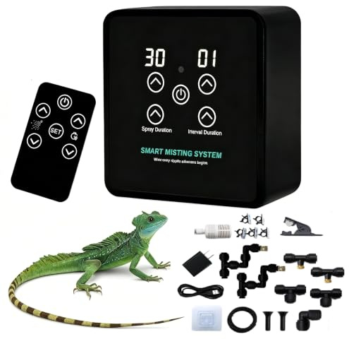 Beregnungsanlage Terrarium,Reptilien-Luftbefeuchter mit Fernbedienung,Timer und Sprühdüsen 360 ° Verstellbar,Intelligentes Reptilien Benebelungssystem,Luftbefeuchter Terrarium für Amphibien Reptilien