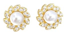 Boucles d'oreilles à tige en forme de tournesol avec perles d'imitation pour femme, alliage plaqué or
