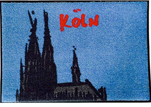 WMK Waschbare Fußmatte - Stadtmatte Köln - blau 50x75 cm - Wash+Dry B-Ware