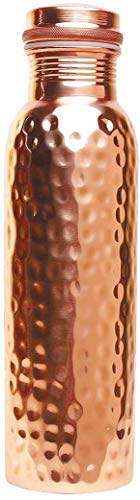 OSNICA 100% Kupferwasserflasche Ayurvedische Kupferwasserflasche - Auslaufsichere Wasserflasche Verschlusskappe, fugenlos Kupferflasche 600 ML (gehämmert)