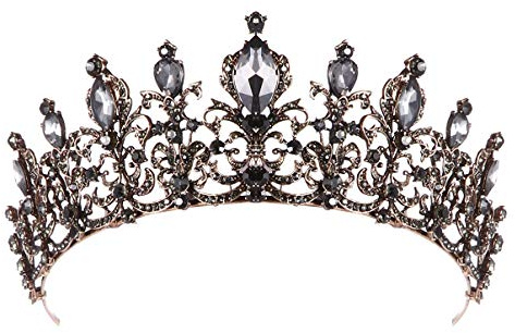FRCOLOR Barock Königin Krone Strass Hochzeit Tiaras, Gothic Kristall Krone Vintage Tiara Stirnband für Abschlussball Braut Halloween Weihnachten Geschenke (Schwarz)