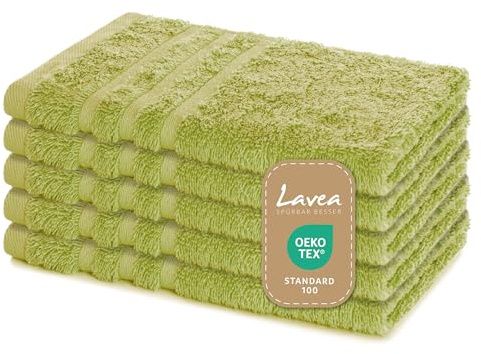 Lavea® 5 Asciugamani Ospite 30x50 cm in Spugna di Cotone 100% Morbidi e Assorbenti, per Casa Hotel Spa – Ideali anche come Asciugamani Bagno Viso e Bidet – Verde tiglio