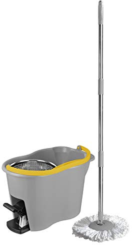 Apex Espresso Plus - Sistema de fregona con cubo, escurridor centrífugo de acero inoxidable, mango y fregona de microfibra