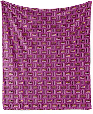 Ambesonne Retro Throw Blanket, Cassette Tapes Pattern Nineties Design Classic Motifs Illustration, Flannel Fleece Accent Piece Soft Couch Cover for Adults, 60 x 80, Yellow and Pink