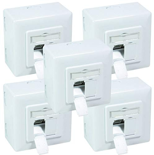 BIGtec 5 x Netzwerkdose Aufputz Unterputz CAT.6a 2 x RJ45 Buchse universal LAN Dose POE PoE+ fähig signalweiß RAL9003 geeignet für Verlegekabel Netzwerk-Kabel CAT8 CAT7 CAT6a CAT6 CAT5
